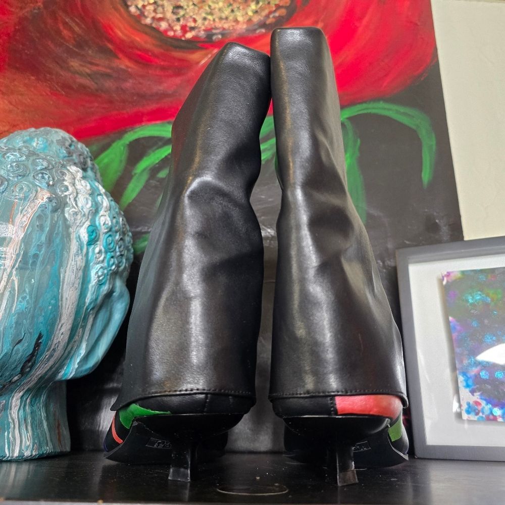 HANDCRAFTED Upcycled Abstract Ankle Boots HANDPAINTED Kitten Heel Slouch Booties - Picture 14 of 16